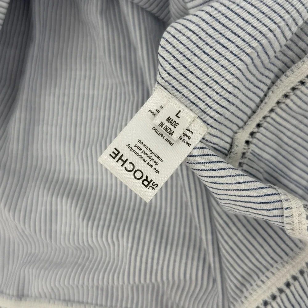 St. Roche Sz L 100% Cotton Striped Smocked Tank Top Adjustable Tie Straps Ruffle - Picture 5 of 7